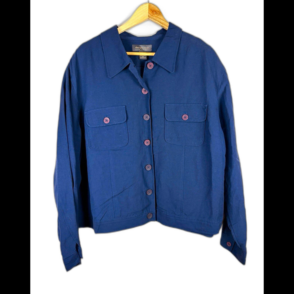 Lane Bryant Blue Linen Blend Jacket Women Plus Size 22 Pockets Classic Coastal